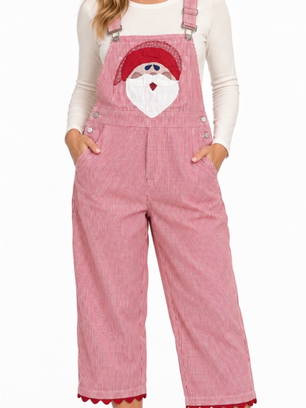 Haiks Red & White Women’s Jeans Overalls with Appliqué Santa Large Santa Cotton